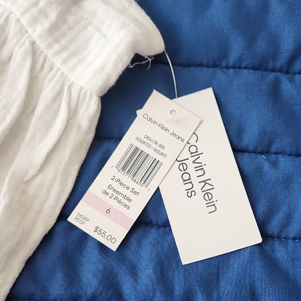 Calvin Klein Jeans White Ruffled Top with Tan Checkered Shorts - Picture 7 of 7